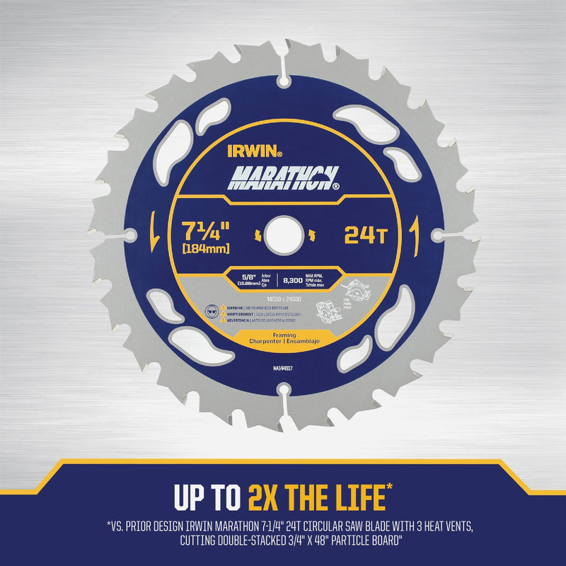 Irwin Marathon 7-1/4 In. 24-Tooth Framing/Ripping Circular Saw Blade