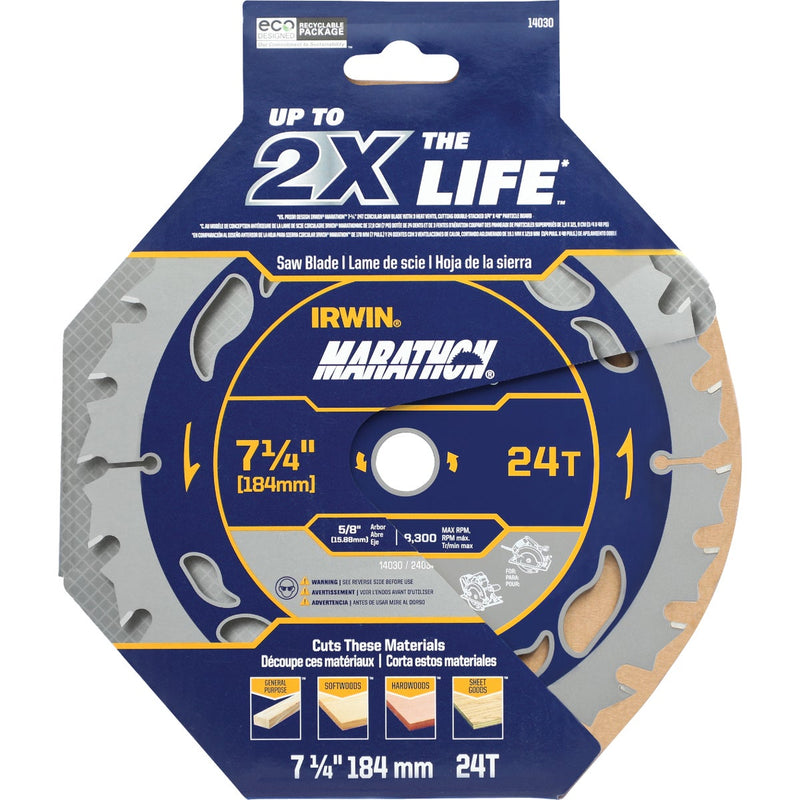 Irwin Marathon 7-1/4 In. 24-Tooth Framing/Ripping Circular Saw Blade