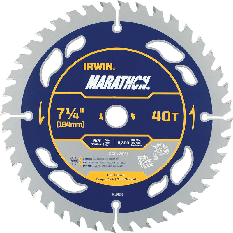 Irwin Marathon 7-1/4 In. 40-Tooth Trim/Finish Circular Saw Blade