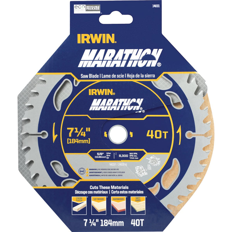 Irwin Marathon 7-1/4 In. 40-Tooth Trim/Finish Circular Saw Blade