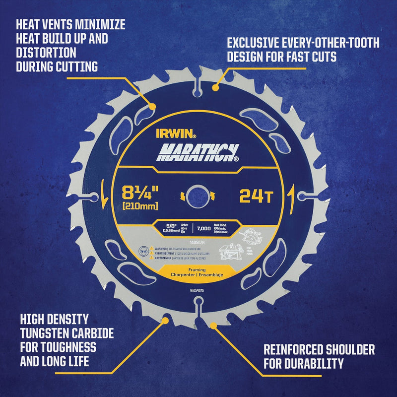 Irwin Marathon 8-1/4 In. 24-Tooth General Purpose Circular Saw Blade