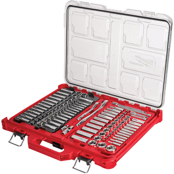 Milwaukee Std/Metric 1/4 In. & 3/8 In. Drive 6-Point Ratchet & Socket Set w/PACKOUT Organizer (106-Piece)