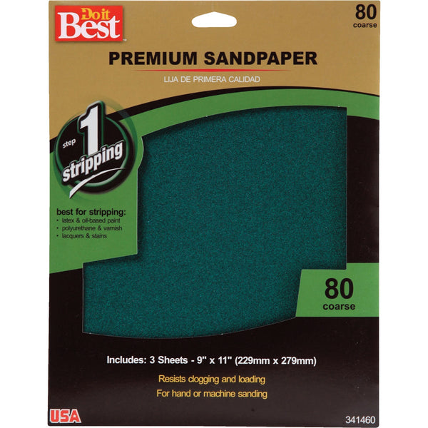 Do it Best Premium Plus 9 In. x 11 In. 80 Grit Coarse Sandpaper (3-Pack)