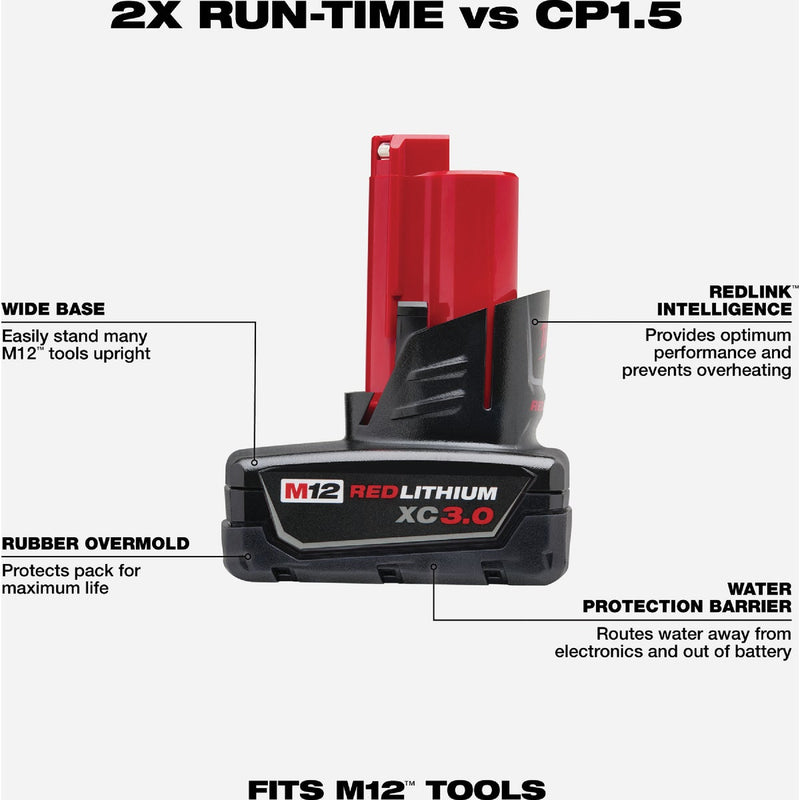 Milwaukee M12 REDLITHIUM Lithium-Ion 3.0 Ah Extended Capacity Battery Pack (2-Pack)