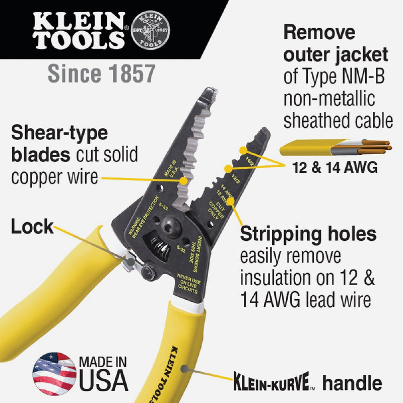 Klein 7-3/4 In. 12/2 and 14/2 AWG Solid Kurved NM Wire Stripper