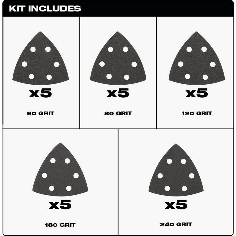 Milwaukee OPEN-LOK 3-1/2 In. Assorted Grit Triangle Sandpaper Variety Pack (25-Pack)