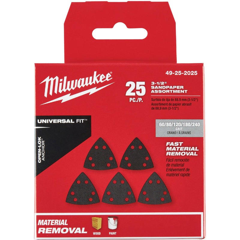 Milwaukee OPEN-LOK 3-1/2 In. Assorted Grit Triangle Sandpaper Variety Pack (25-Pack)