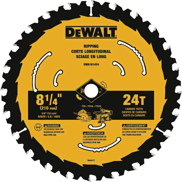 DEWALT 8-1/4 In. 24-Tooth Framing /Ripping Blister Circular Saw Blade