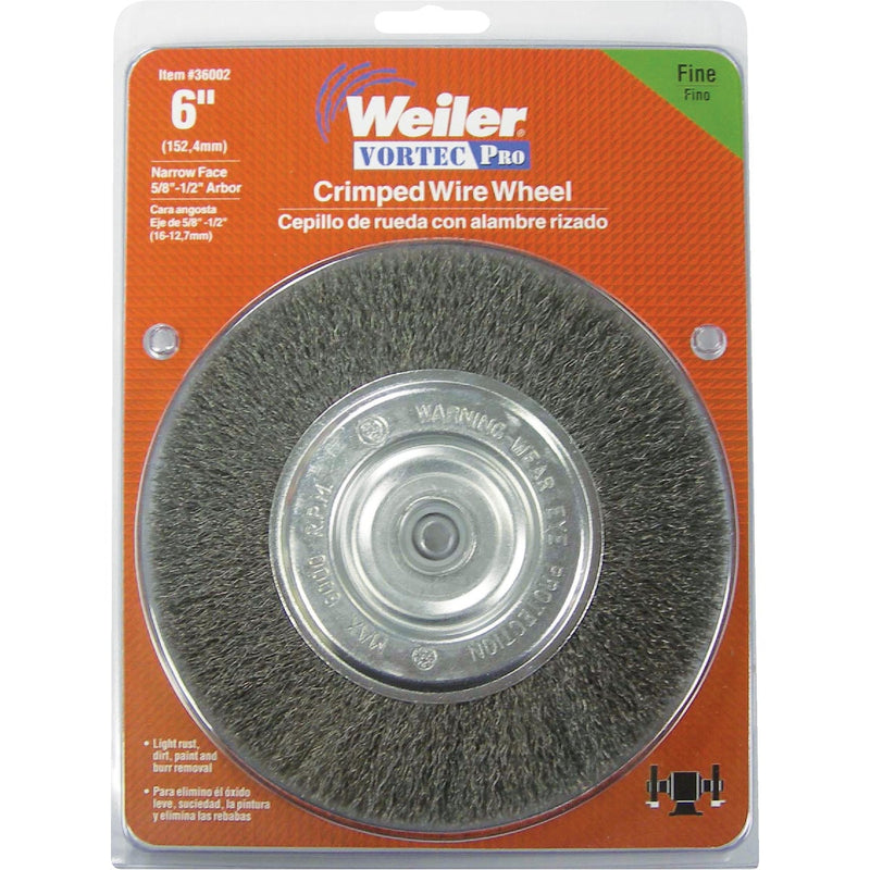 Weiler Vortec 6 In. Crimped, Fine 5/8 Bench Grinder Wire Wheel