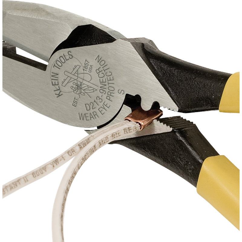 Klein 9 In. Journeyman High-Leverage Linesman Pliers with Crimping Die