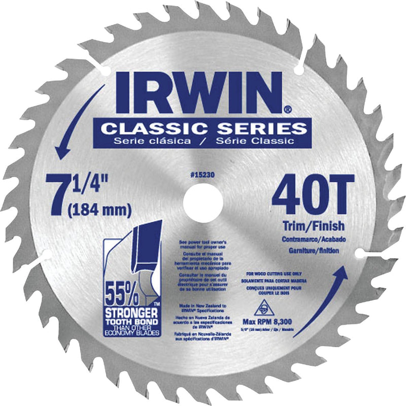 Irwin Classic Series 7-1/4 In. 40-Tooth Trim/Finish Circular Saw Blade