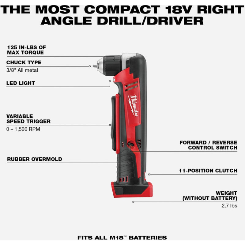 Milwaukee M18 3/8 In. Cordless Right Angle Drill (Tool Only)