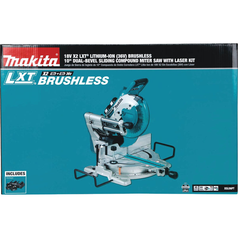 Makita 18 Volt LXT Lithium-Ion Brushless 10 In. Dual-Bevel Sliding Compound Cordless Miter Saw Kit with Laser