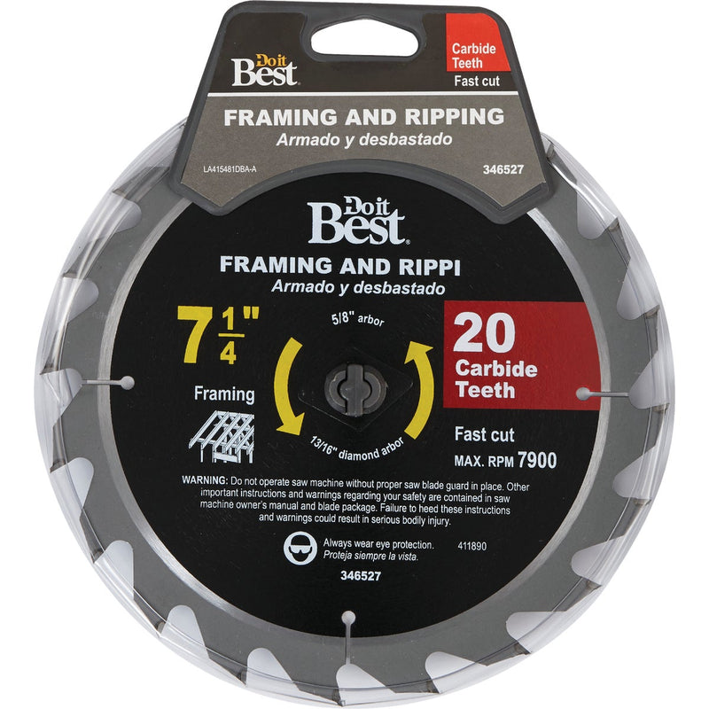 Do it Best 7-1/4 In. 20-Tooth Framing & Ripping Circular Saw Blade