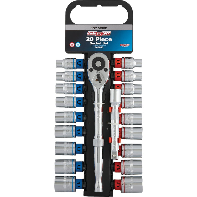 Channellock Standard/Metric 1/2 In. Drive 6-Point Shallow Ratchet & Socket Set (20-Piece)