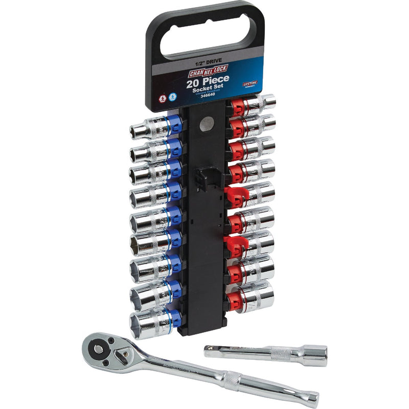 Channellock Standard/Metric 1/2 In. Drive 6-Point Shallow Ratchet & Socket Set (20-Piece)