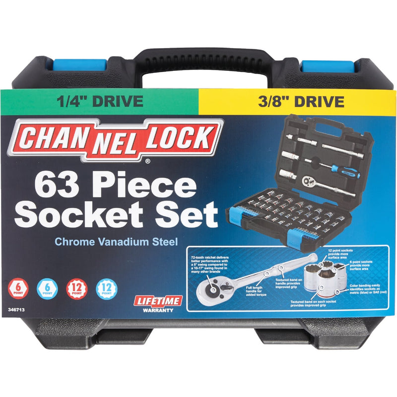 Channellock Standard and Metric 1/4 In. and 3/8 In. Drive Combination Ratchet & Socket Set (63-Piece)