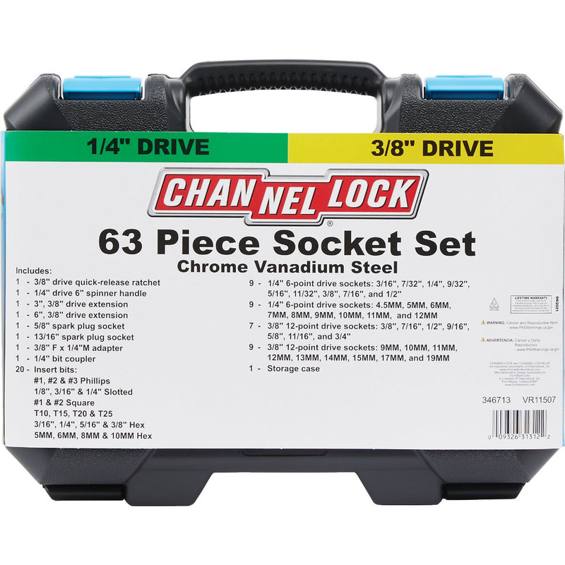 Channellock Standard and Metric 1/4 In. and 3/8 In. Drive Combination Ratchet & Socket Set (63-Piece)