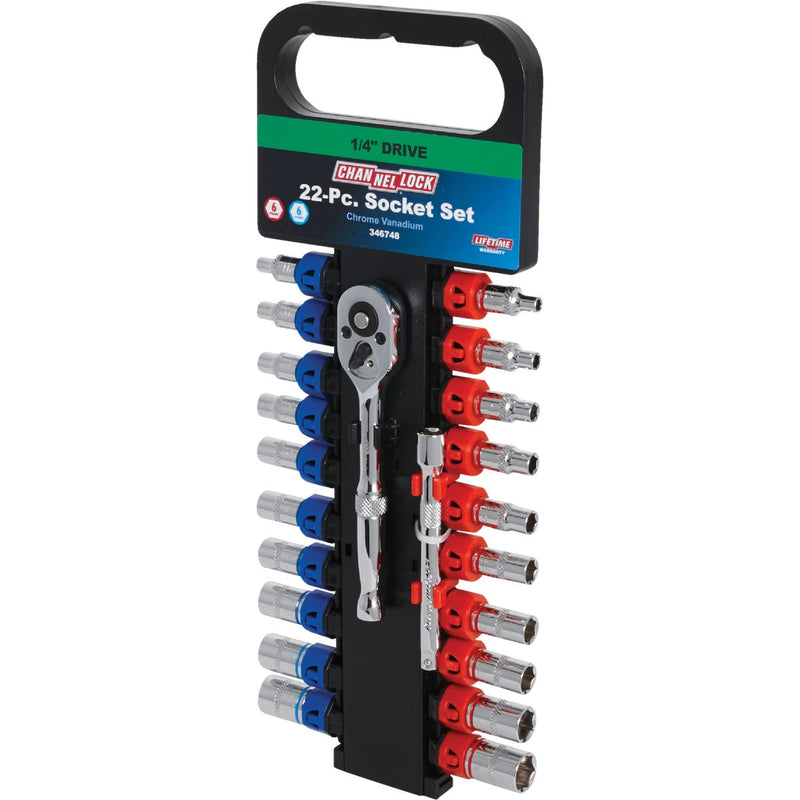 Channellock Standard/Metric 1/4 In. Drive 6-Point Shallow Ratchet & Socket Set (22-Piece)