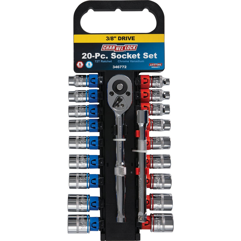 Channellock Standard and Metric 3/8 In. Drive 6-Point Shallow Ratchet & Socket Set (20-Piece)