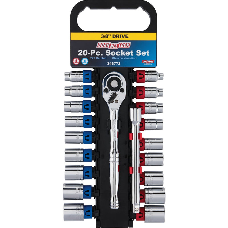 Channellock Standard and Metric 3/8 In. Drive 6-Point Shallow Ratchet & Socket Set (20-Piece)