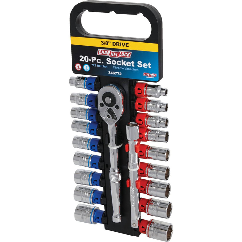 Channellock Standard and Metric 3/8 In. Drive 6-Point Shallow Ratchet & Socket Set (20-Piece)