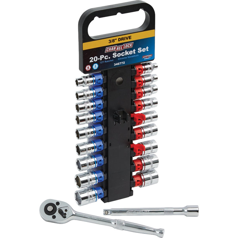 Channellock Standard and Metric 3/8 In. Drive 6-Point Shallow Ratchet & Socket Set (20-Piece)