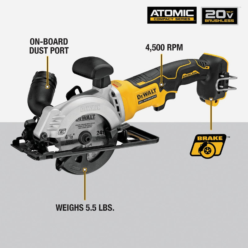 DEWALT ATOMIC 20V MAX Brushless 4-1/2 In. Compact Cordless Circular Saw (Tool Only)