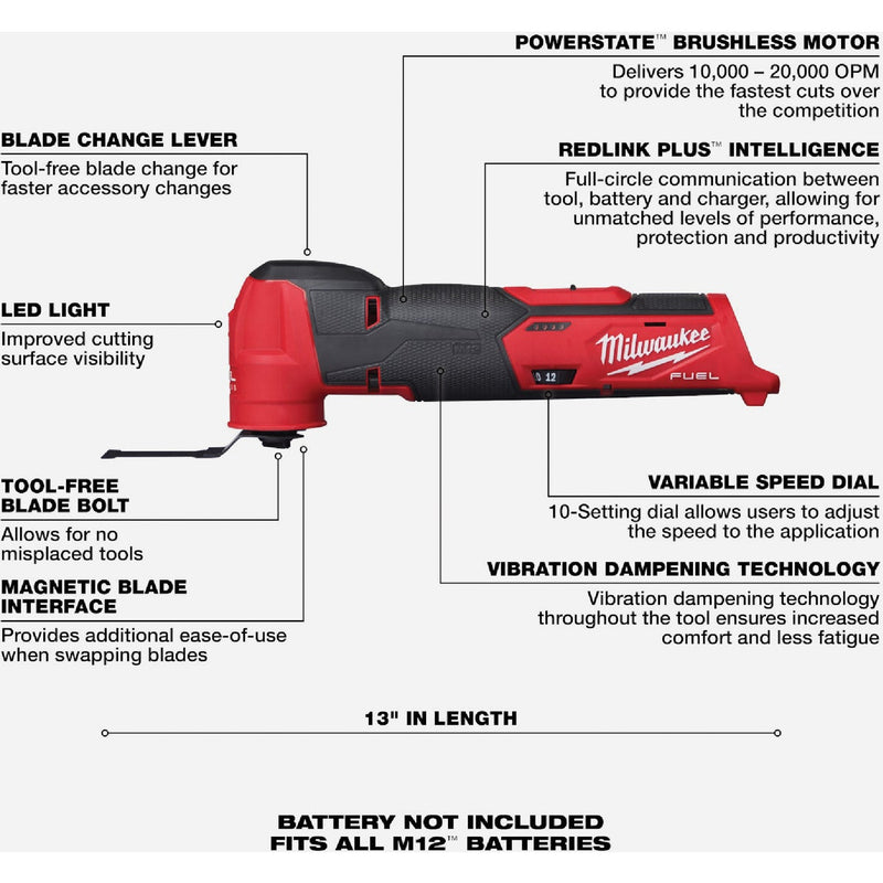 Milwaukee M12 FUEL Brushless Cordless Oscillating Multi-Tool (Tool Only)