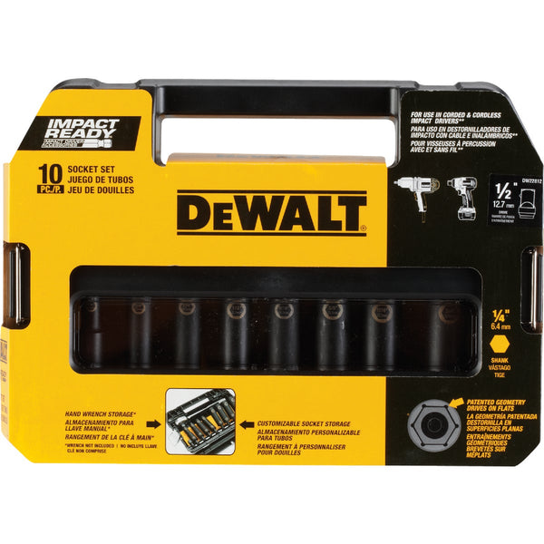 DEWALT Standard 1/2 In. Drive 6-Point Deep Impact Driver Set (10-Piece)