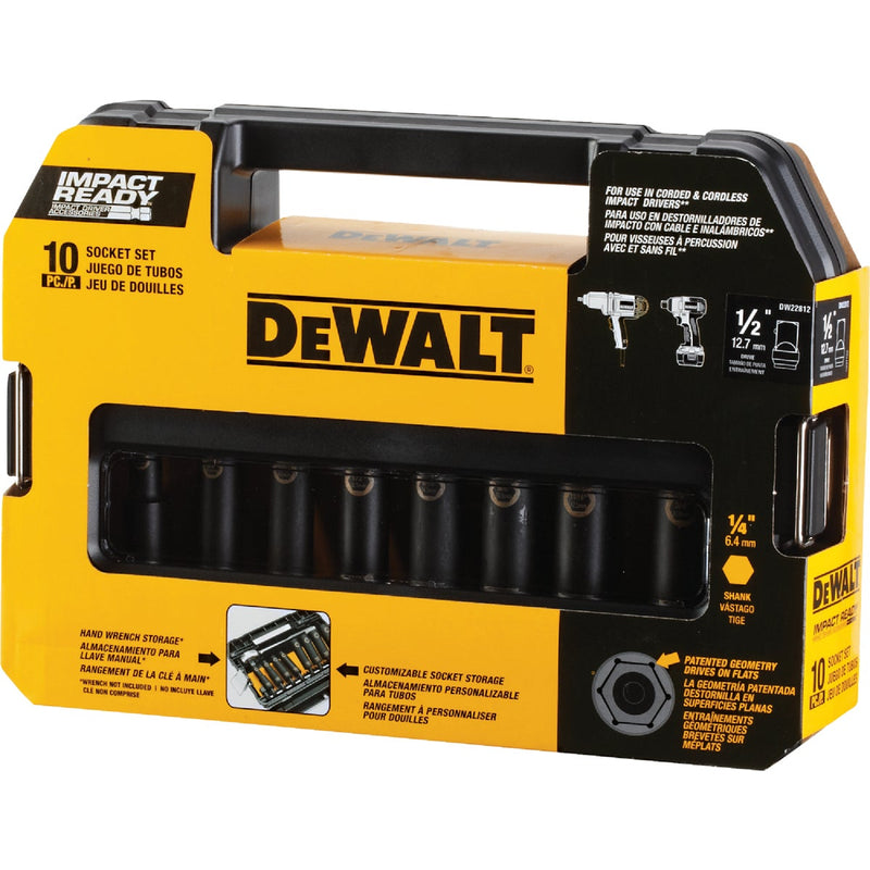 DEWALT Standard 1/2 In. Drive 6-Point Deep Impact Driver Set (10-Piece)