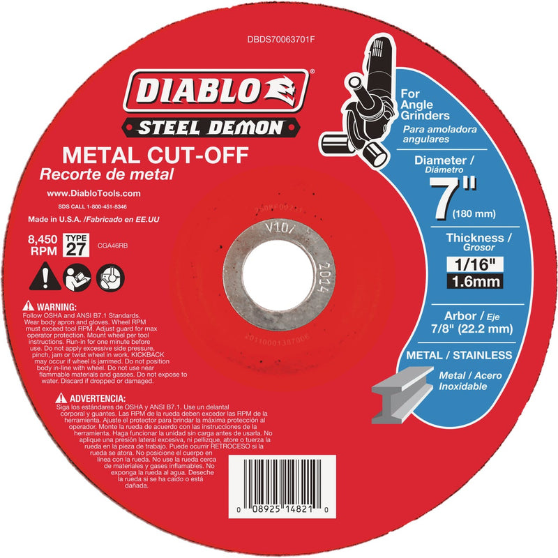 Diablo Steel Demon Type 27 7 In. x 1/16 In. x 7/8 In. Metal Cut Off Wheel