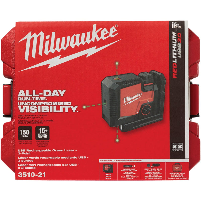 Milwaukee USB Rechargeable Green 3-Point Laser