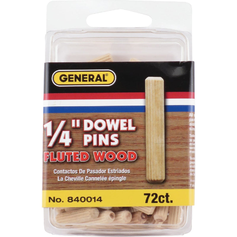 General Tools 1/4 In. Fluted Hardwood Dowel Pin (72-Count)