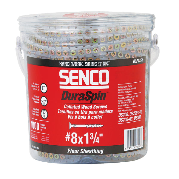 Senco DuraSpin #8 x 1-3/4 In. Square Recess Flat Collated Wood Screws, Yellow Zinc Finish (1000 Ct.)