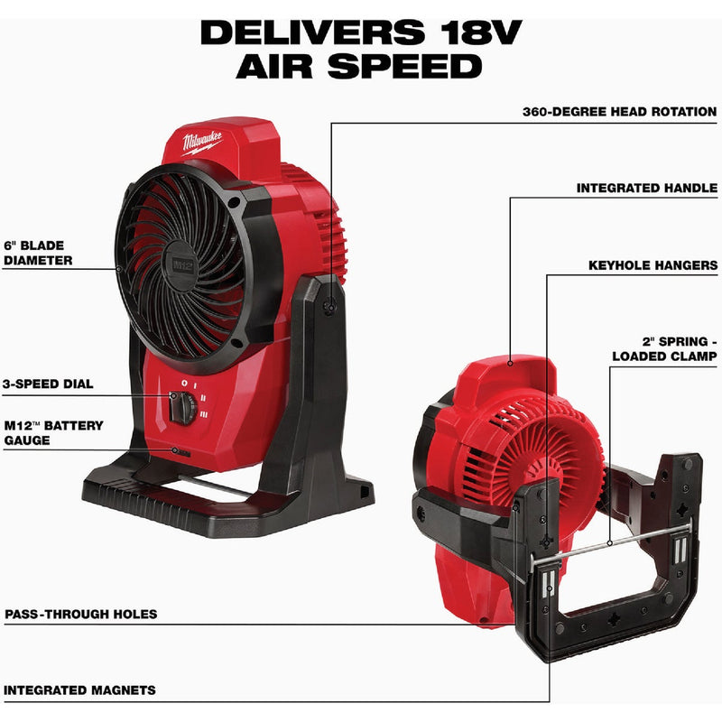 Milwaukee M12 12 Volt Lithium-Ion Mounting Cordless Jobsite Fan (Tool Only)