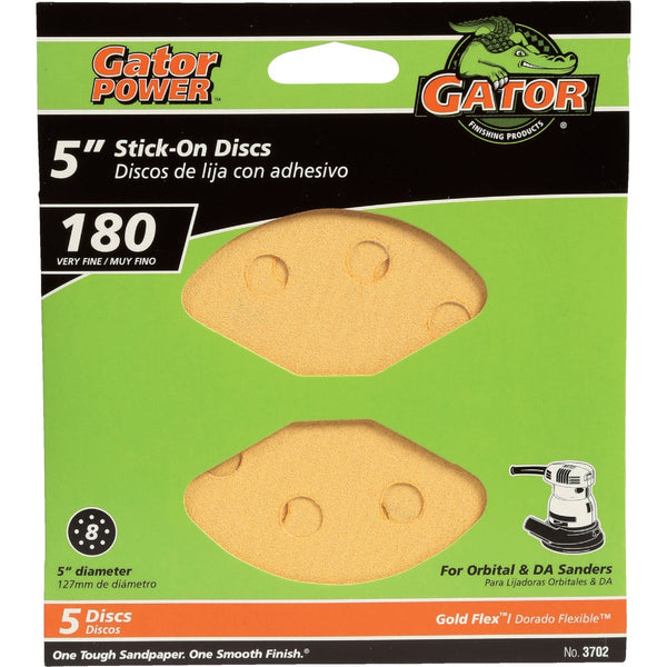 Gator 5 In. 180-Grit 8-Hole Pattern Vented Sanding Disc with Stick-On Backing (5-Pack)