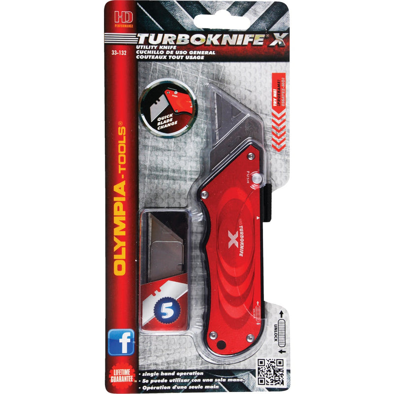 Olympia Tools Turboknife X Retractable Straight Utility Knife, Red