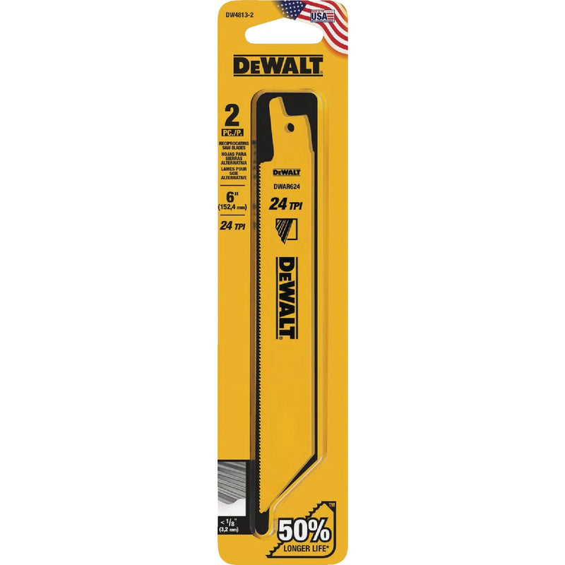 DEWALT 6 In. 24 TPI Bi-Metal Straight Reciprocating Saw Blade (2-Pack)