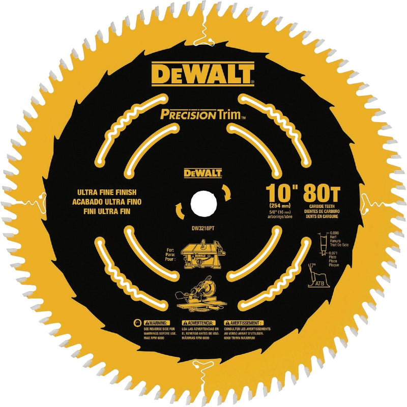 DEWALT 10 In. 80-Tooth Fine Finish Circular Saw Blade