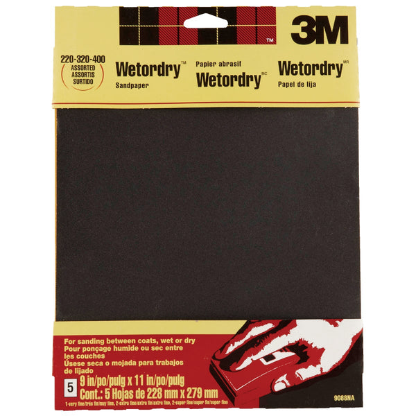3M Wetordry 9 In. x 11 In. Sandpaper, Assorted Grits (5-Pack)