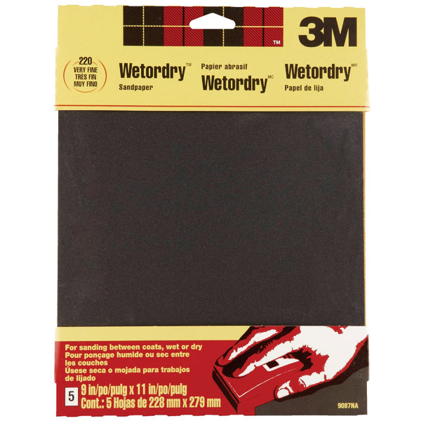 3M Wetordry 9 In. x 11 In. Very Fine Sandpaper, 220 Grit (5-Pack)