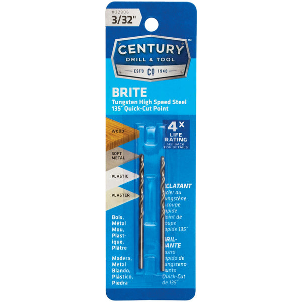 Century Drill & Tool 3/32 In. Tungsten High Speed Steel Quick-Cut Point Brite Drill Bit