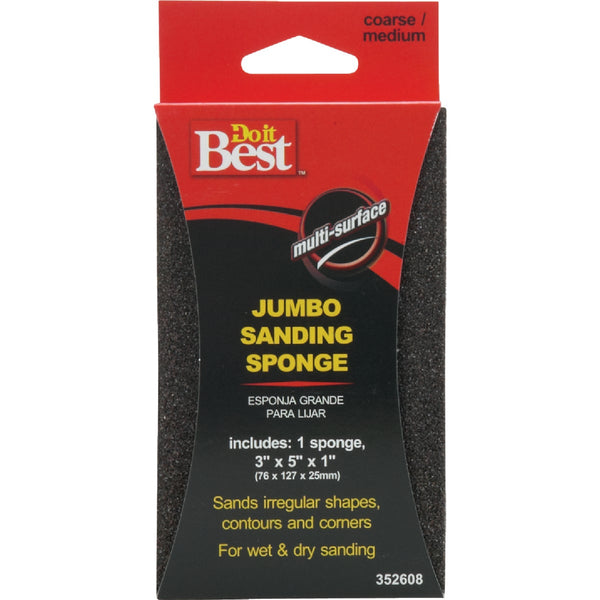 Do it Best Jumbo All-Purpose 3 In. x 5 In. x 1 In. 36/80 Grit Medium/Coarse Sanding Sponge
