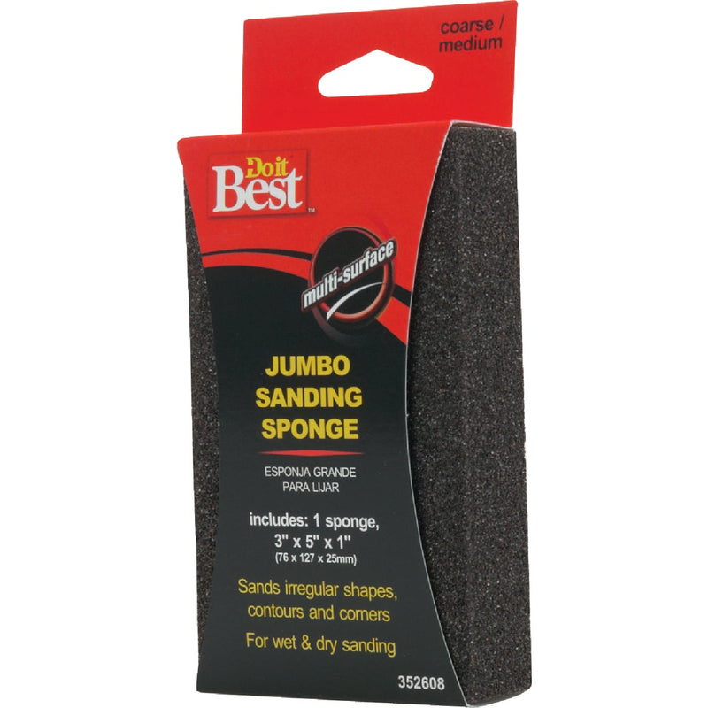 Do it Best Jumbo All-Purpose 3 In. x 5 In. x 1 In. 36/80 Grit Medium/Coarse Sanding Sponge