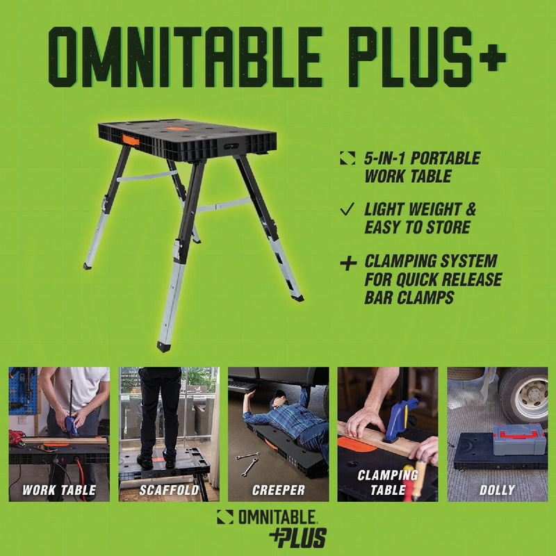 OmniTable Plus 5-in-1 Household & DIY Work Station: Workbench, Saw Horse, Work Platform/Scaffold, Dolly & Creeper