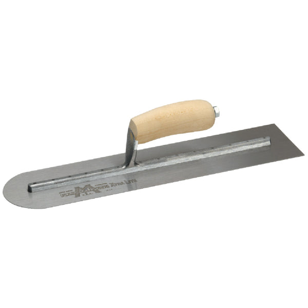 Marshalltown 4 In. x 16 In. High Carbon Steel Rounded Finishing Trowel with Curved Wood Handle