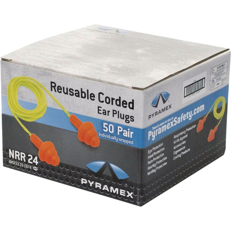 Pyramex Corded Rubber 24dB Ear Plugs (50-Pack)