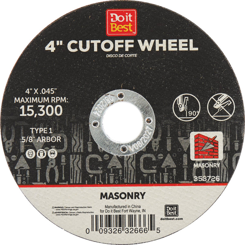 Do it Best Type 1 4 In. x 1/16 In. x 5/8 In. Masonry Cut-Off Wheel
