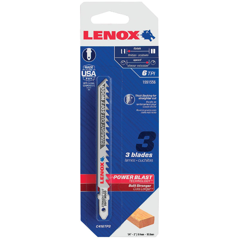 Lenox T-Shank 4 In. x 6 TPI Bi-Metal Jig Saw Blade, Straight Cut Soft Wood (3-Pack)